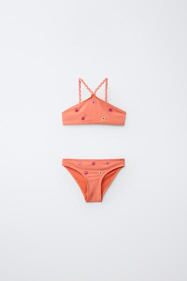 6-14 YEARS / EMBROIDERED MIRROR BIKINI - Orange by Zara