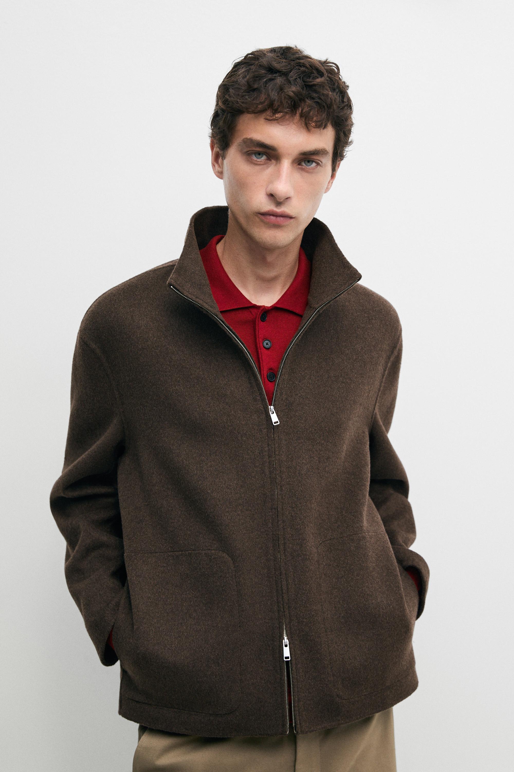 Blouson col montant en tissu double laine mélangée
