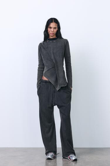 Zaras BYXA BAGGY BLEKT LOOK - Grå antracit