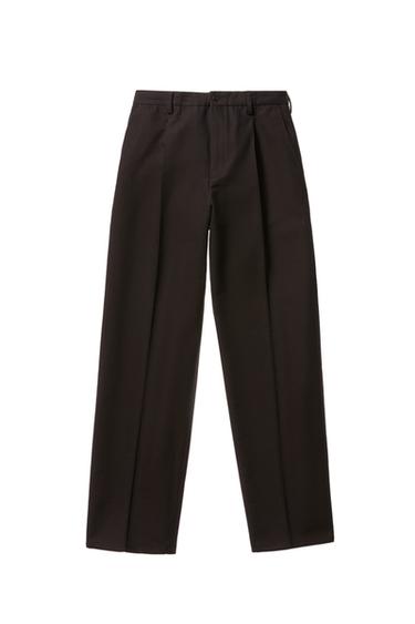 Zara PLEATED COTTON - WOOL PANTS - Earth