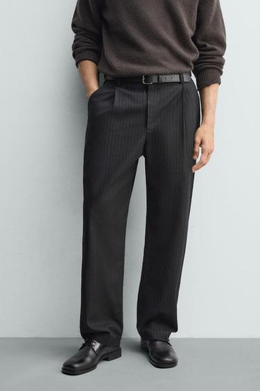 RELAXED FIT PINSTRIPE TROUSERS - Blue by Zara