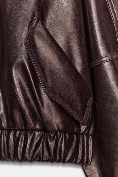 LEATHER EFFECT BOMBER JACKET - Brown by Zara - Image 6