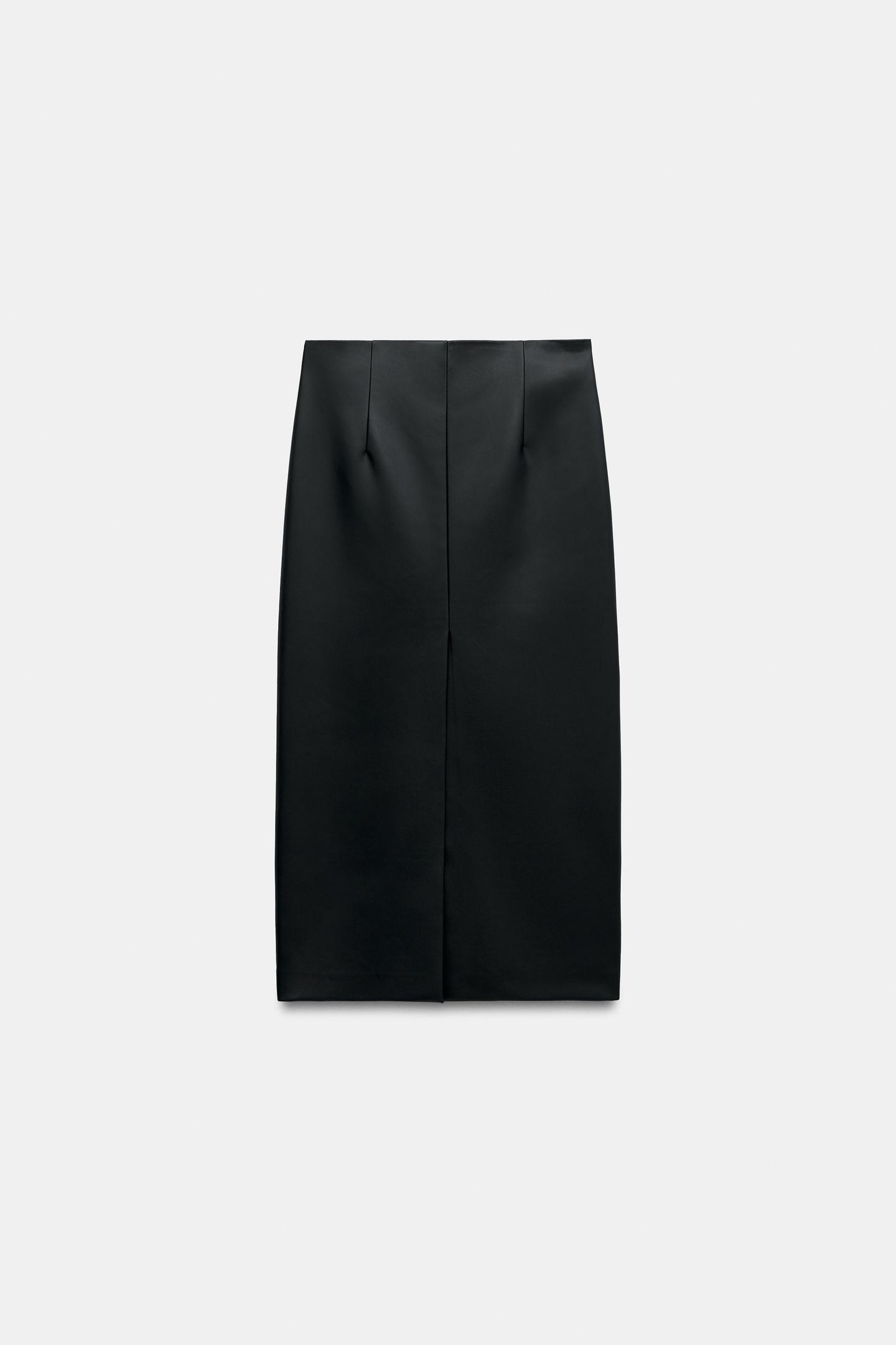 Женская юбка Zara ZW Collection Faux Leather Straight, цвет: Чёрный — фото 5