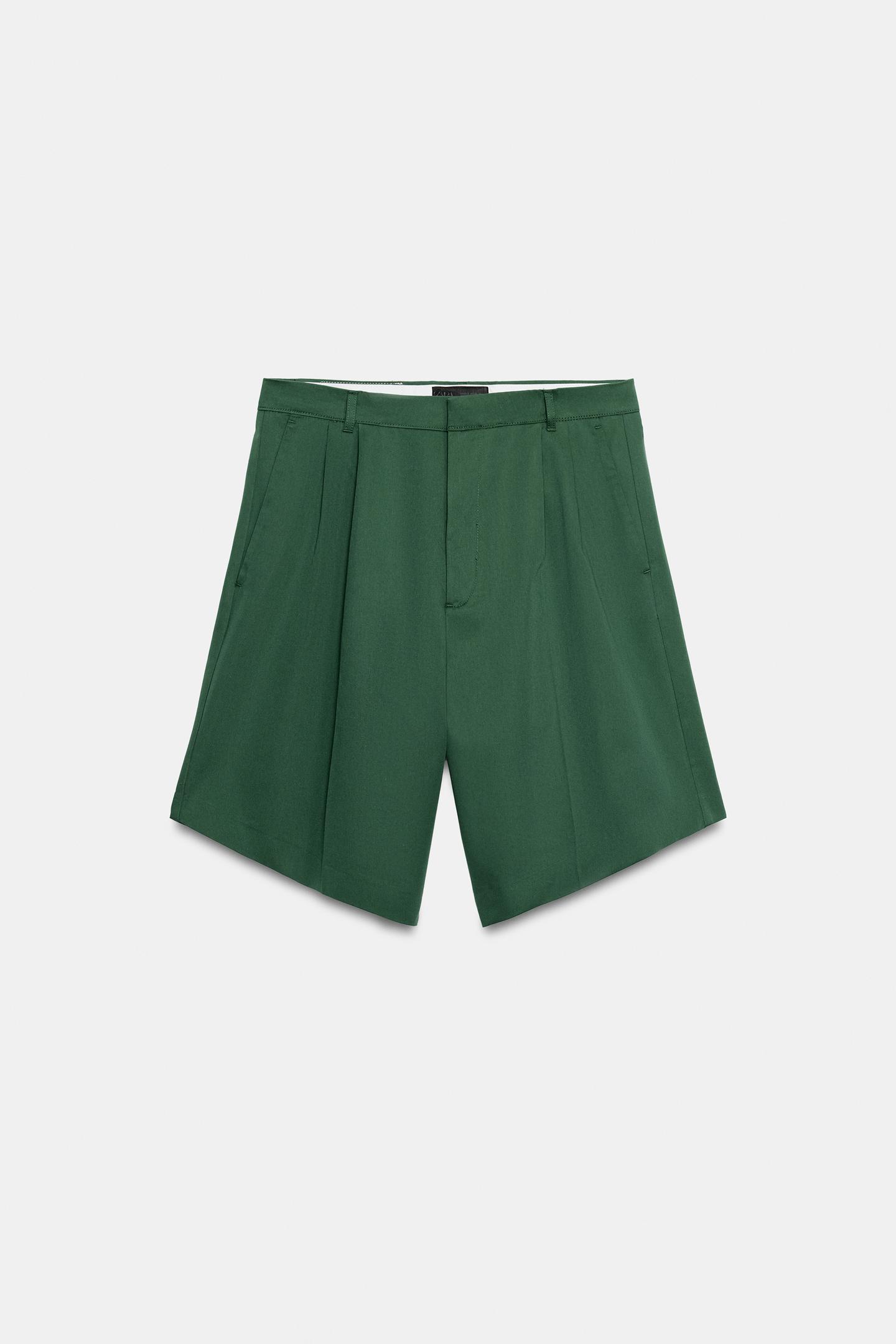 Женские шорты Zara Fruit OF the Loom™ Pleated Bermuda, цвет: Зелёный — фото 2