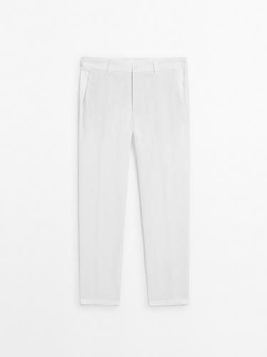Pantalon tapered 100 % lin - Blanc de Zara