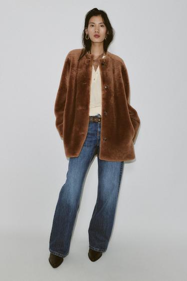 Zara 100% 雙面真皮大衣 - 棕色
