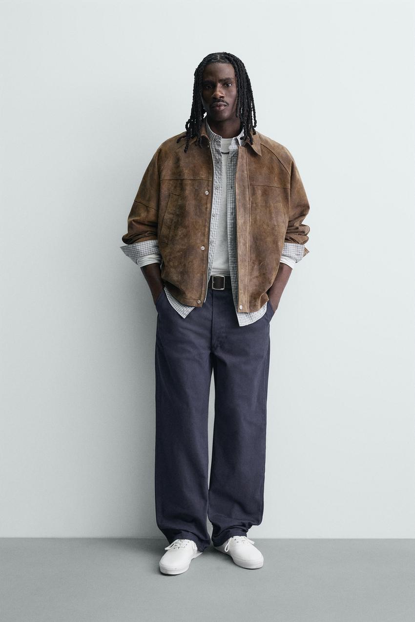 ZARA スエードレザーブレザー ダークブラウン xs ウォッシュドスエード 