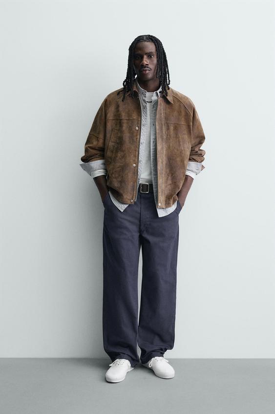 WASHED EFFECT SUEDE LEATHER JACKET