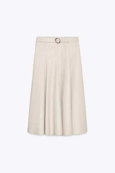FAUX LEATHER MIDI SKIRT WITH BELT - Ecru by Zara