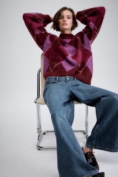 Zara 100% WOOL DIAMOND JUMPER - Pinks