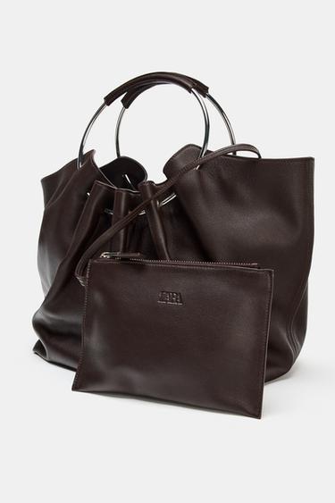 RIGID STRAP LEATHER BUCKET BAG - Brown by Zara - Image 4