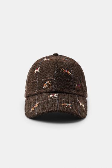 WOOL BLEND HORSE EMBROIDERY CAP — taupe brown 2