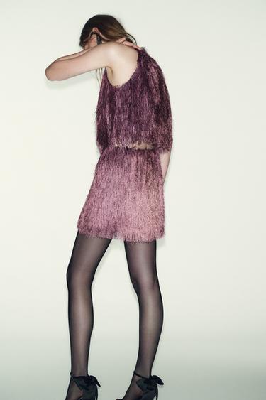 JUPE COURTE À FRANGES - Mauve de Zara - Image 4