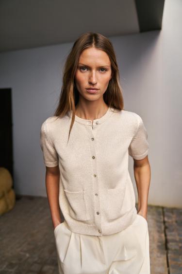 Zara SHORT SLEEVE CARDIGAN - Sand