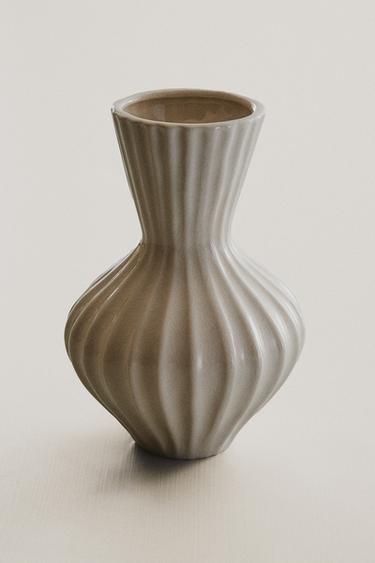 Zara SMALL STRIPED GLAZED CERAMIC VASE - Cream
