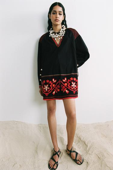 ZW COLLECTION EMBROIDERED SHORT DRESS - Black by Zara