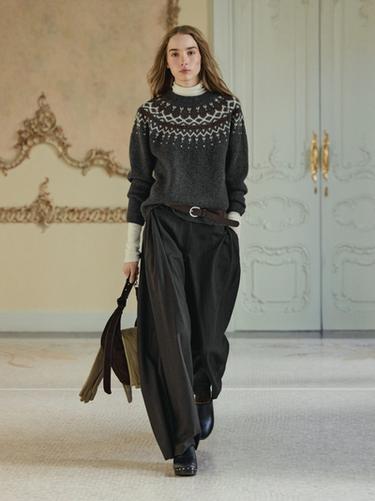 Pantalón ancho rayas con lana - Cobalto de Zara