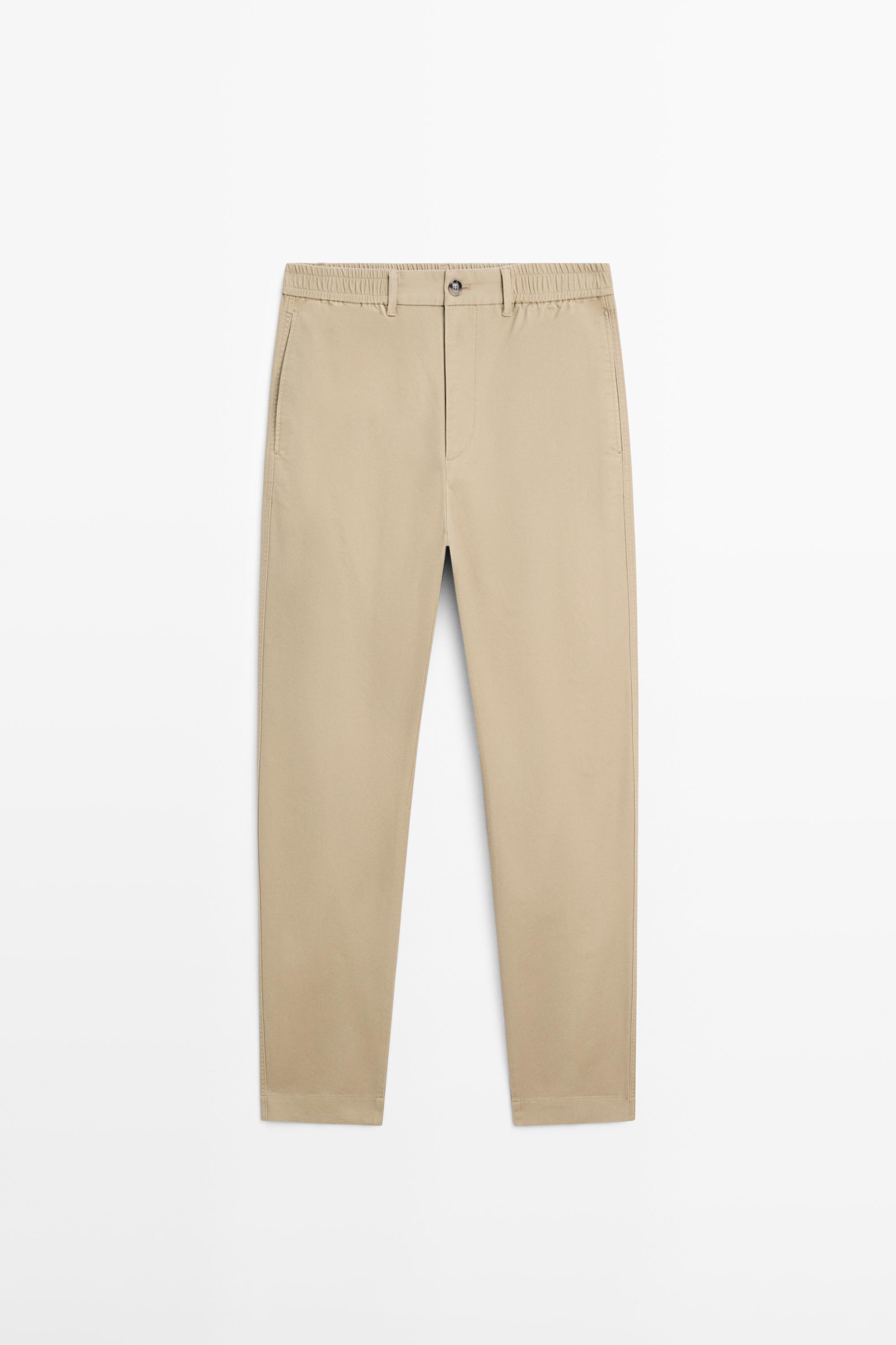 Cotton blend jogger fit trousers — taupe brown