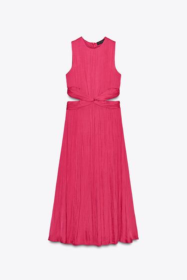 ROBE MIDI SATINÉE AJOURÉE - Fuchsia de Zara - Image 4