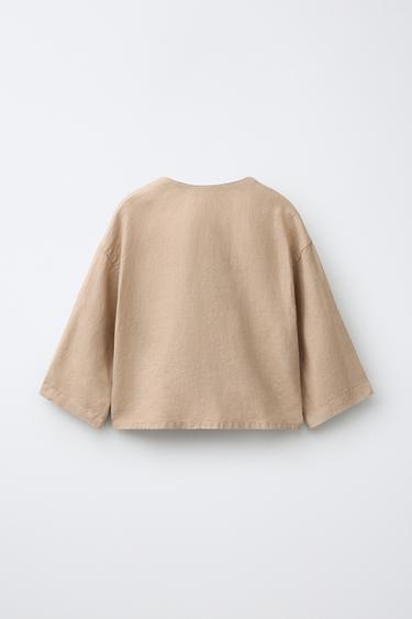 100% LINEN OVERSHIRT - Light brown by Zara - Image 1