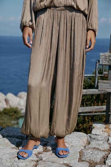 PANTALÓN BOMBACHO SATINADO - Marrón / Topo de Zara