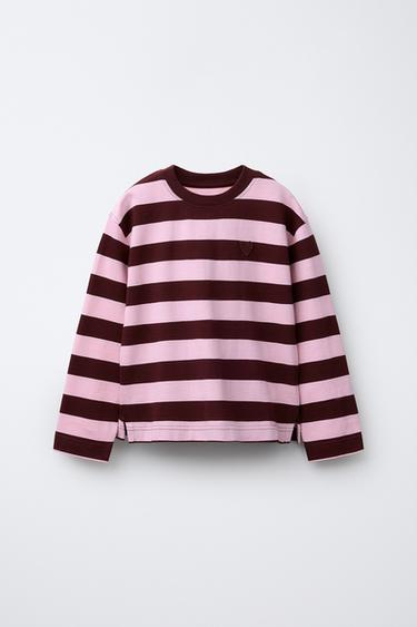 STRIPED T-SHIRT WITH EMBROIDERED HEART - Pink by Zara