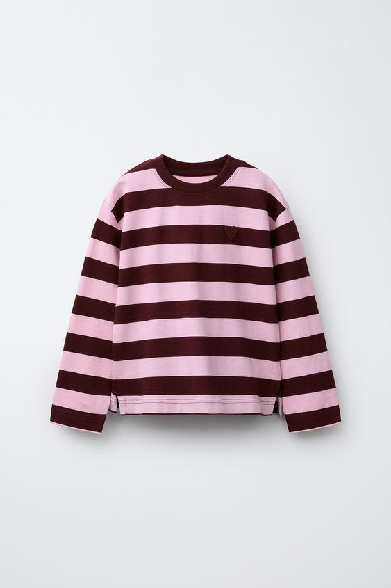 CAMISETA RAYAS CORAZÓN BORDADO - Rosa | ZARA España