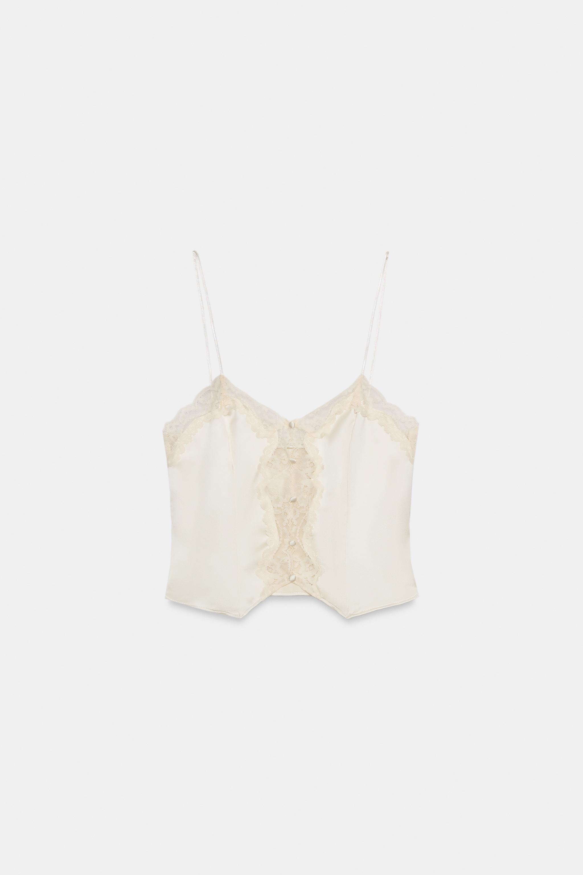 SATIN LACE CROP TOP - Butter | ZARA India