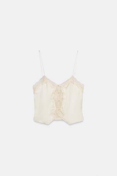 SATIN LACE CROP TOP - Butter by Zara