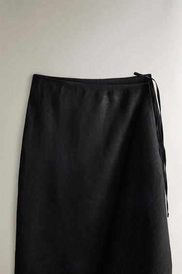 LONG LINEN BEACH CROSSOVER SARONG - Black by Zara - Image 1