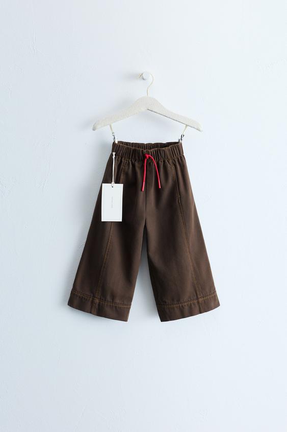 ZARA TIMELESS - WIDE-LEG CANVAS TROUSERS WITH CONTRAST STITCHING - Brown by Zara - Image 0