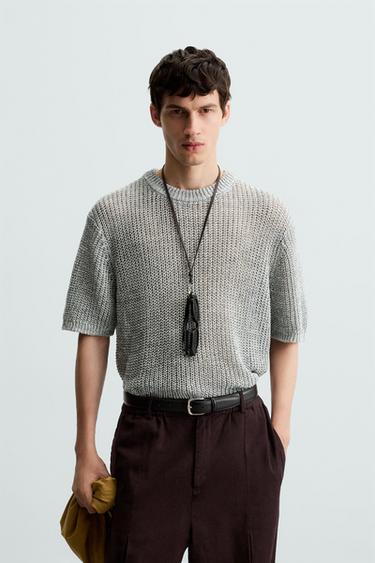 CAMISETA PUNTO CALADO - Azul claro de Zara