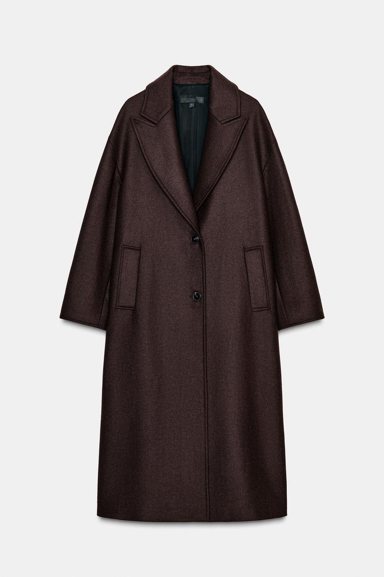 COAT WITH COMBINED LEATHER EFFECT COLLAR