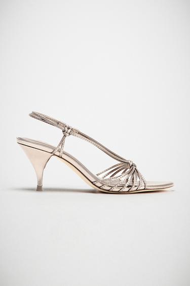 LEATHER KNOTTED STRAPPY SANDALS - Bronze by Zara