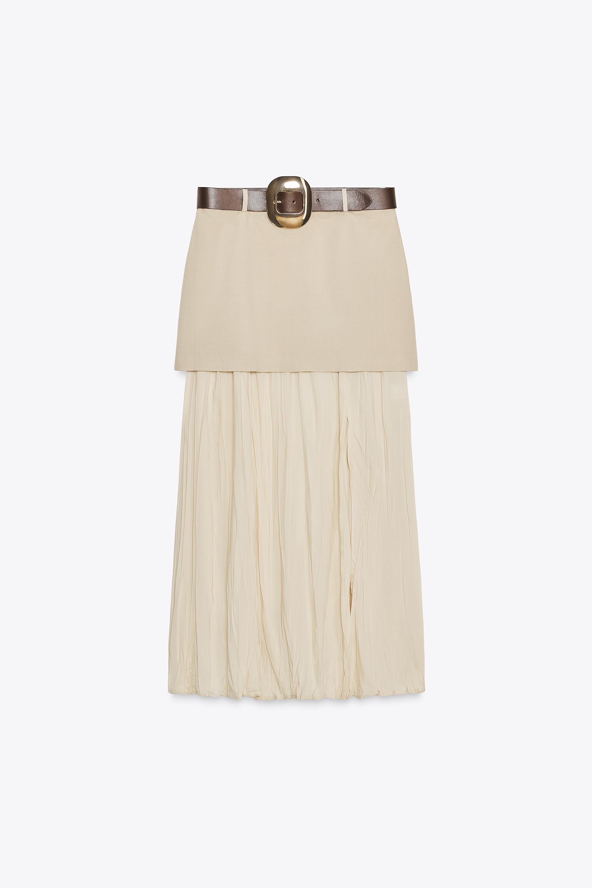 BELTED COMBINATION MIDI SKIRT - Light beige | ZARA United States