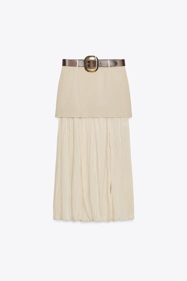 BELTED CONTRAST MIDI SKIRT - Light beige by Zara
