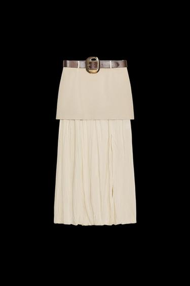 FALDA MIDI COMBINADA CINTURÓN - Beige claro de Zara