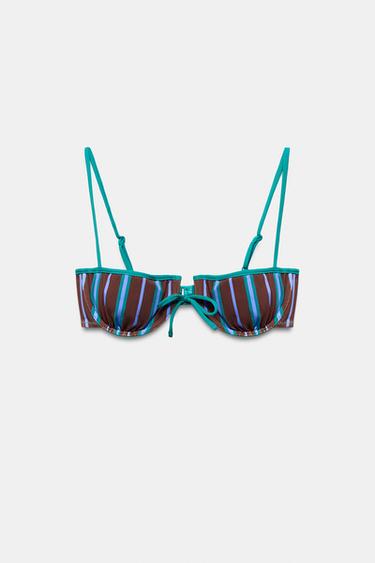 UNDERWIRE STRIPED BIKINI TOP - Blue by Zara