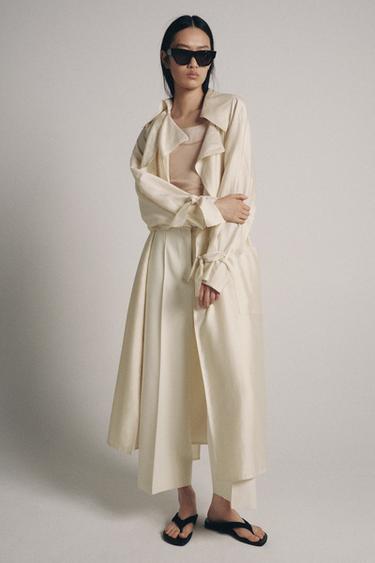 Zara ZW COLLECTION PINTRUCK CROPPED PANTS - Light beige