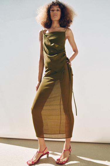 SEMI-SHEER TEXTURED ASYMMETRIC TOP - Mid-green by Zara
