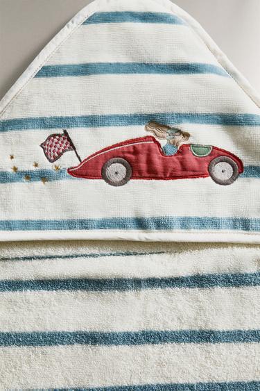 CHILDREN'S HOODED RACER DOG BATH TOWEL - Blue/White by Zara - Image 4