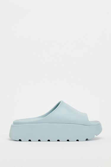 Zara RUBBERIZED FLATFORM SANDALS - Light Blue