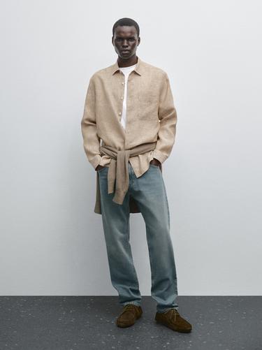 Zara 100% linen regular fit shirt - Beige - Image 0