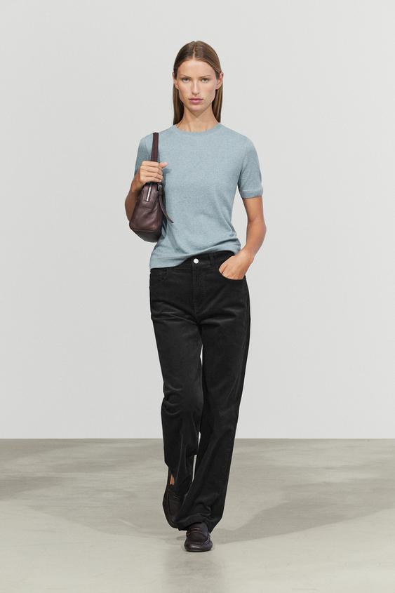 Zara Short sleeve cotton blend T-shirt - Indigo - Image 0
