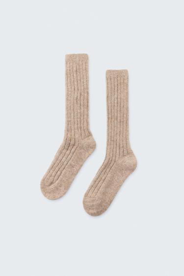 Zara RIB KNIT LONG SOCKS - Sand