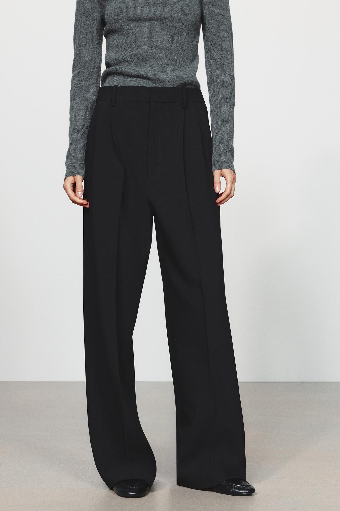 Женские брюки Zara ZW Collection Striped High-Rise Pleated, цвет: Чёрный — фото 2