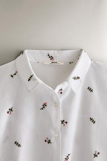 CHEMISE BRODERIE FLEURS - Blanc de Zara - Image 1