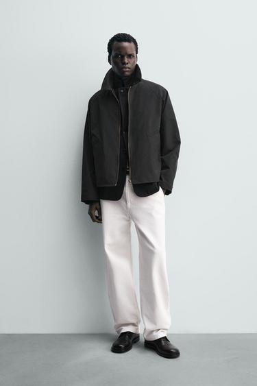 Zara CONTRAST COLLAR OVERSHIRT - Black - Image 0