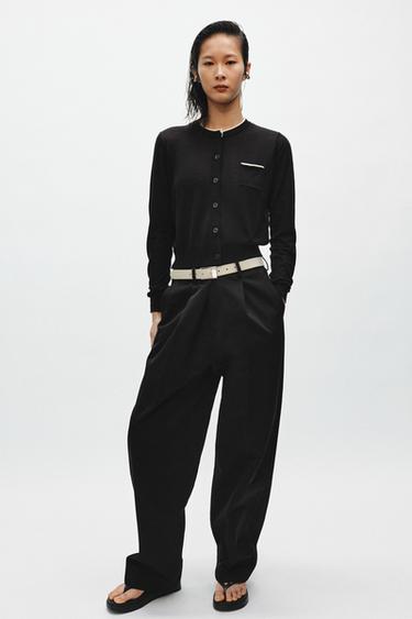 VESTE EN MAILLE BIMATIÈRE - Noir / Blanc de Zara