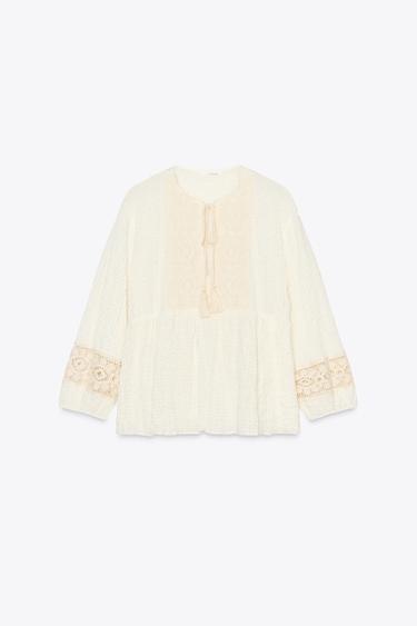 CROCHET COMBINED BLOUSE - Light beige by Zara - Image 5